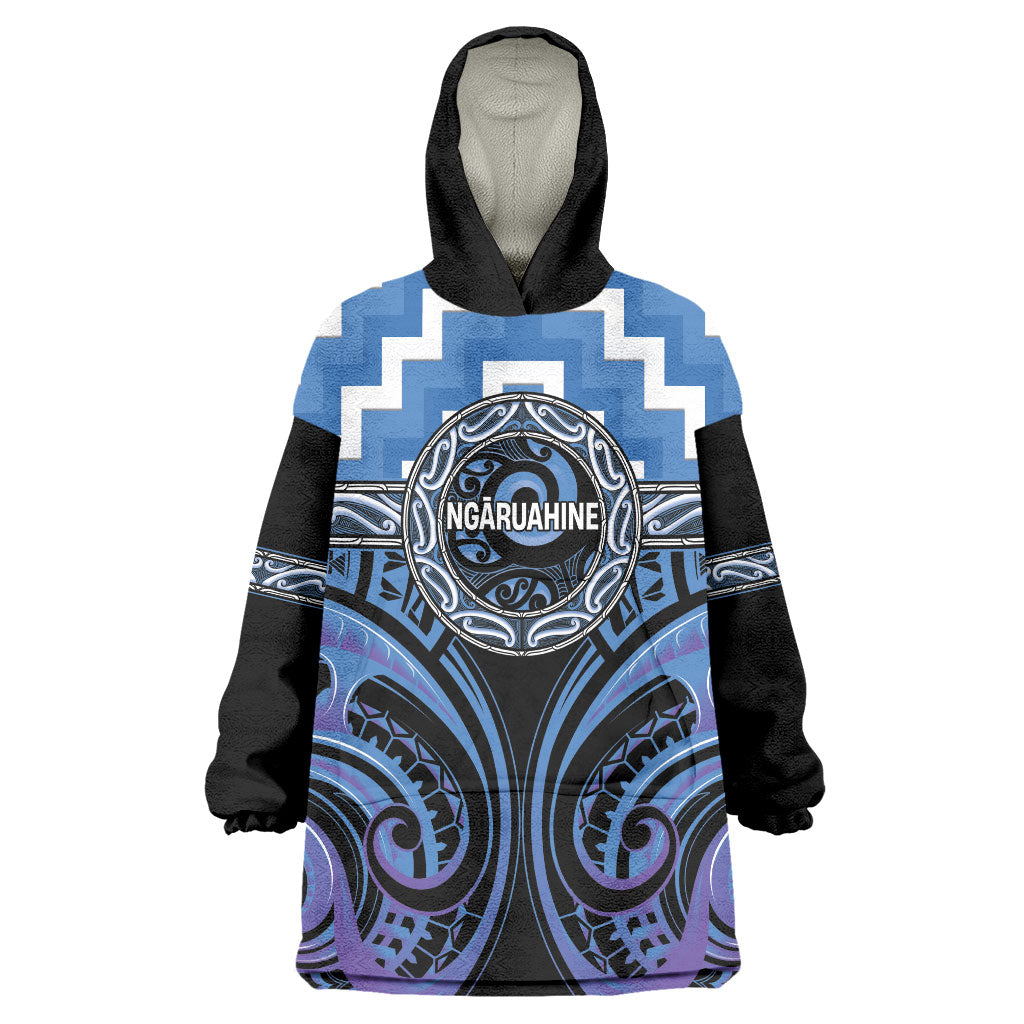 Aotearoa Ngaruahine Personalised Wearable Blanket Hoodie Maori Iwi Poutama Puhoro Tattoo LT14 One Size Blue - Polynesian Pride