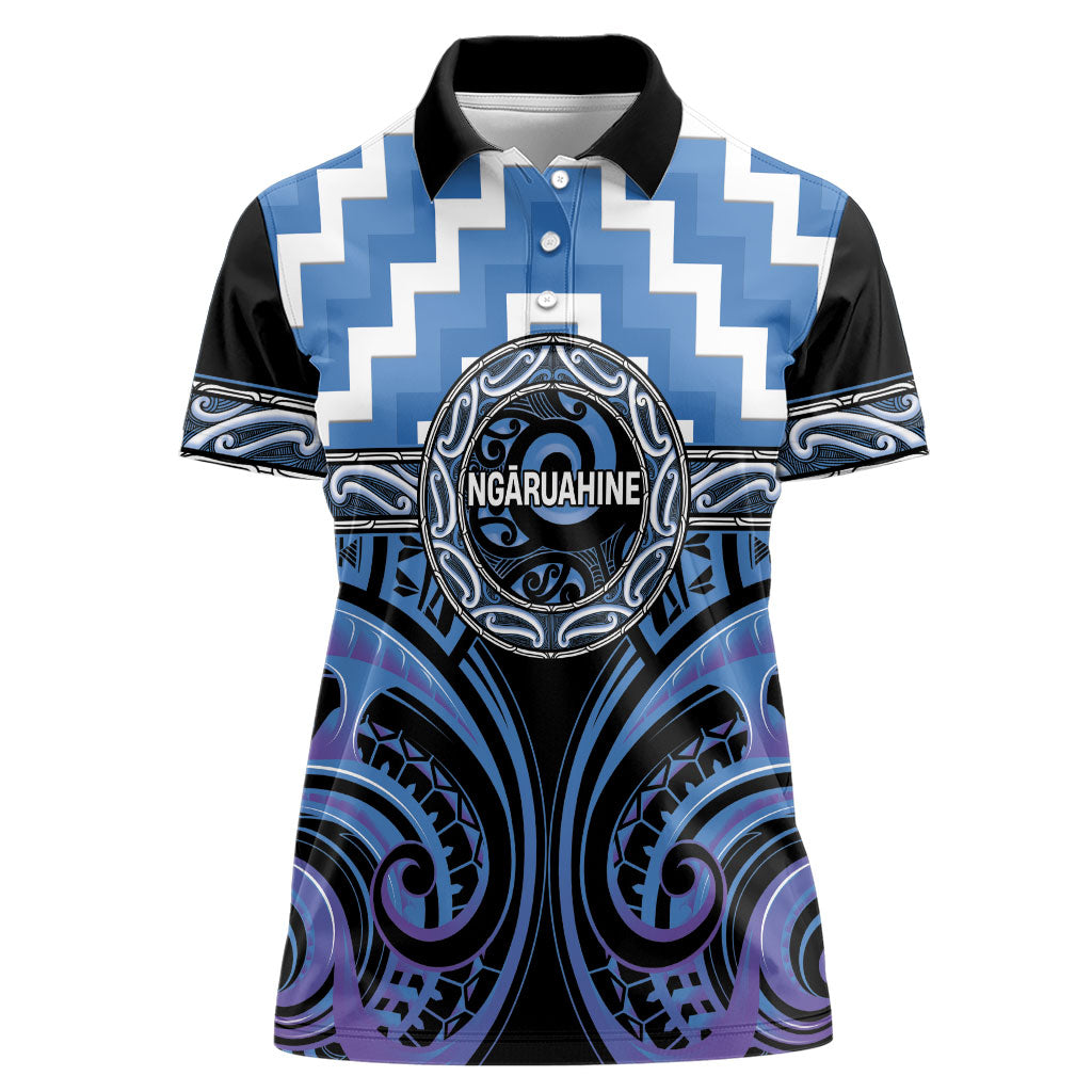 Aotearoa Ngaruahine Personalised Women Polo Shirt Maori Iwi Poutama Puhoro Tattoo LT14 Female Blue - Polynesian Pride