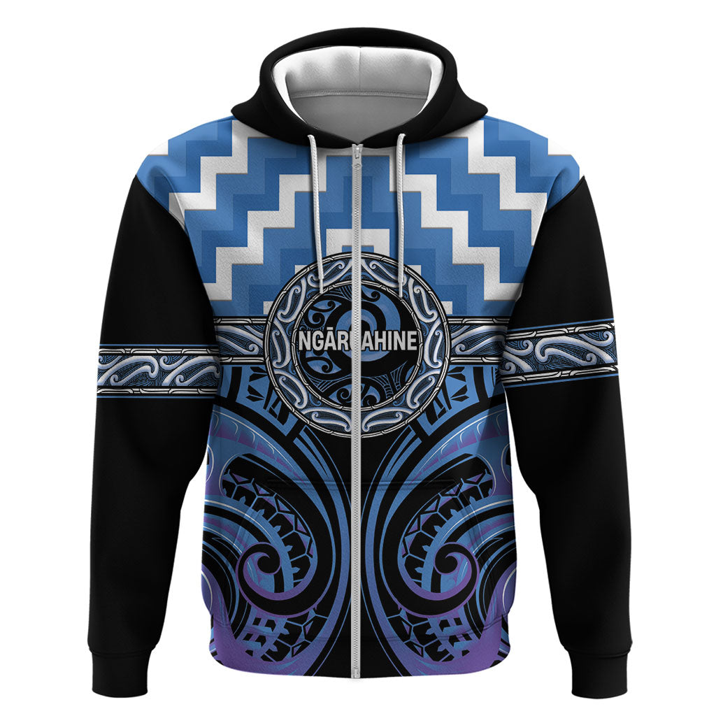Aotearoa Ngaruahine Personalised Zip Hoodie Maori Iwi Poutama Puhoro Tattoo LT14 Zip Hoodie Blue - Polynesian Pride