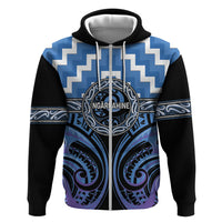 Aotearoa Ngaruahine Personalised Zip Hoodie Maori Iwi Poutama Puhoro Tattoo LT14 Zip Hoodie Blue - Polynesian Pride