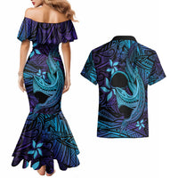 Nukuoro Atoll Couples Matching Mermaid Dress and Hawaiian Shirt Polynesian Shark Tattoo Purple Gradient Vibes LT14 - Polynesian Pride