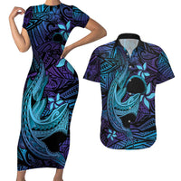 Nukuoro Atoll Couples Matching Short Sleeve Bodycon Dress and Hawaiian Shirt Polynesian Shark Tattoo Purple Gradient Vibes LT14 Purple - Polynesian Pride