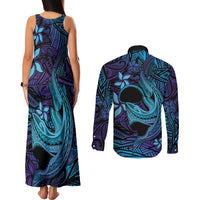 Nukuoro Atoll Couples Matching Tank Maxi Dress and Long Sleeve Button Shirt Polynesian Shark Tattoo Purple Gradient Vibes LT14 - Polynesian Pride