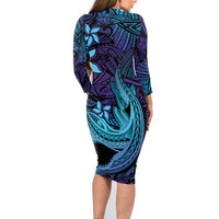 Nukuoro Atoll Family Matching Long Sleeve Bodycon Dress and Hawaiian Shirt Polynesian Shark Tattoo Purple Gradient Vibes LT14 - Polynesian Pride
