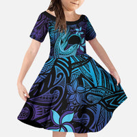 Nukuoro Atoll Family Matching Mermaid Dress and Hawaiian Shirt Polynesian Shark Tattoo Purple Gradient Vibes LT14 Daughter's Dress Purple - Polynesian Pride