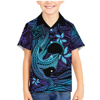 Nukuoro Atoll Family Matching Mermaid Dress and Hawaiian Shirt Polynesian Shark Tattoo Purple Gradient Vibes LT14 Son's Shirt Purple - Polynesian Pride