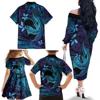 Nukuoro Atoll Family Matching Off The Shoulder Long Sleeve Dress and Hawaiian Shirt Polynesian Shark Tattoo Purple Gradient Vibes LT14 - Polynesian Pride