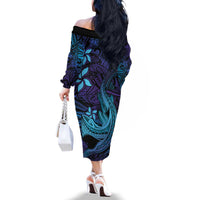 Nukuoro Atoll Family Matching Off The Shoulder Long Sleeve Dress and Hawaiian Shirt Polynesian Shark Tattoo Purple Gradient Vibes LT14 - Polynesian Pride