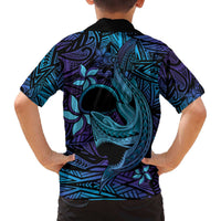 Nukuoro Atoll Family Matching Off Shoulder Short Dress and Hawaiian Shirt Polynesian Shark Tattoo Purple Gradient Vibes LT14 - Polynesian Pride