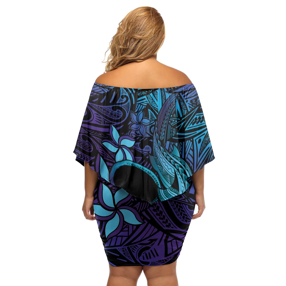 Nukuoro Atoll Family Matching Off Shoulder Short Dress and Hawaiian Shirt Polynesian Shark Tattoo Purple Gradient Vibes LT14 - Polynesian Pride