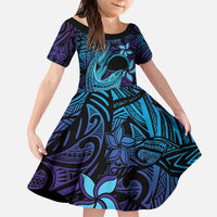 Nukuoro Atoll Family Matching Puletasi and Hawaiian Shirt Polynesian Shark Tattoo Purple Gradient Vibes LT14 Daughter's Dress Purple - Polynesian Pride