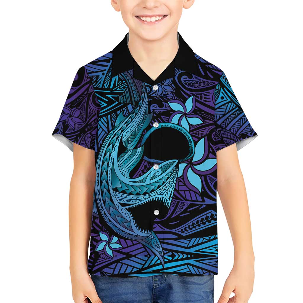 Nukuoro Atoll Family Matching Short Sleeve Bodycon Dress and Hawaiian Shirt Polynesian Shark Tattoo Purple Gradient Vibes LT14 Son's Shirt Purple - Polynesian Pride