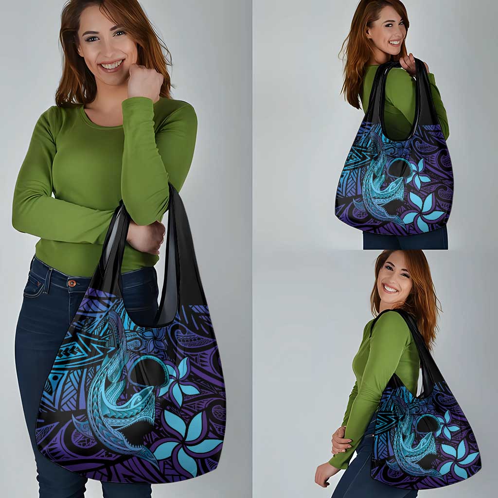 Nukuoro Atoll Grocery Bag Polynesian Shark Tattoo Purple Gradient Vibes