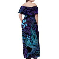 Nukuoro Atoll Off Shoulder Maxi Dress Polynesian Shark Tattoo Purple Gradient Vibes