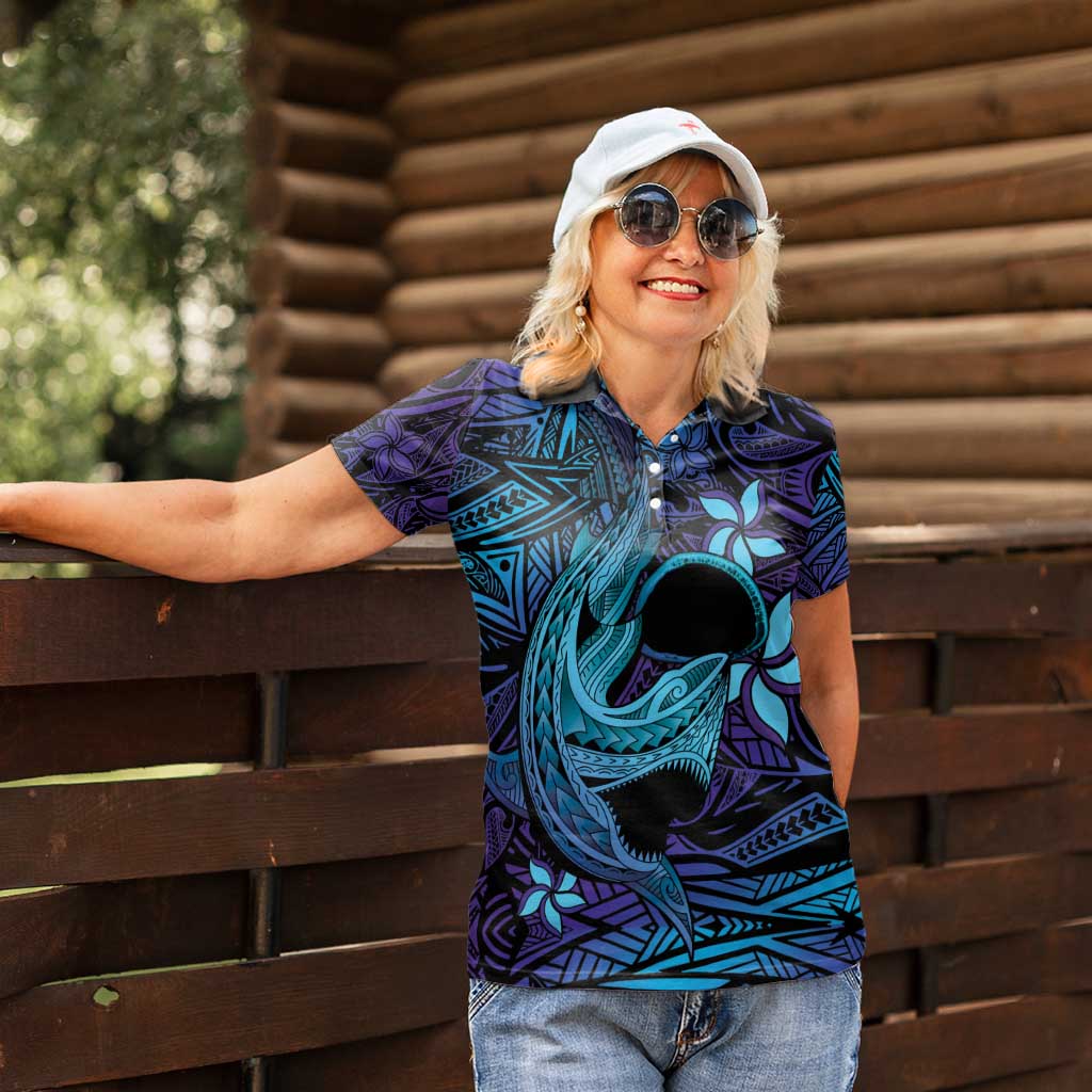 Nukuoro Atoll Women Polo Shirt Polynesian Shark Tattoo Purple Gradient Vibes