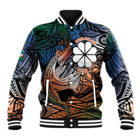 Personalised Kwajalein Atoll Baseball Jacket Polynesian Shark Tattoo Gradient Vibes
