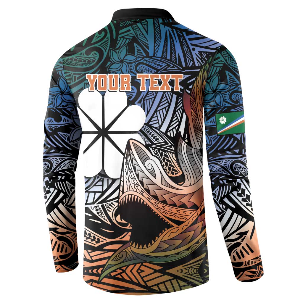 Personalised Kwajalein Atoll Button Sweatshirt Polynesian Shark Tattoo Gradient Vibes