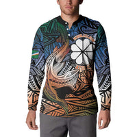 Personalised Kwajalein Atoll Button Sweatshirt Polynesian Shark Tattoo Gradient Vibes