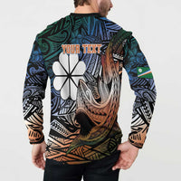 Personalised Kwajalein Atoll Button Sweatshirt Polynesian Shark Tattoo Gradient Vibes