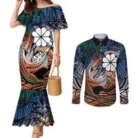 Personalised Kwajalein Atoll Couples Matching Mermaid Dress and Long Sleeve Button Shirt Polynesian Shark Tattoo Gradient Vibes LT14 Black - Polynesian Pride
