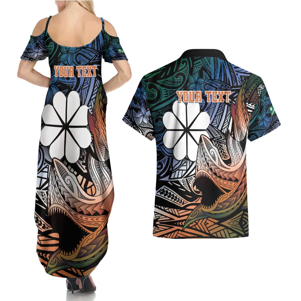 Personalised Kwajalein Atoll Couples Matching Summer Maxi Dress and Hawaiian Shirt Polynesian Shark Tattoo Gradient Vibes LT14 - Polynesian Pride