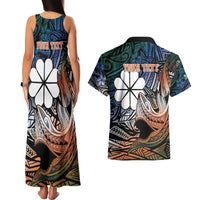 Personalised Kwajalein Atoll Couples Matching Tank Maxi Dress and Hawaiian Shirt Polynesian Shark Tattoo Gradient Vibes LT14 - Polynesian Pride