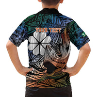 Personalised Kwajalein Atoll Family Matching Off Shoulder Short Dress and Hawaiian Shirt Polynesian Shark Tattoo Gradient Vibes LT14 - Polynesian Pride