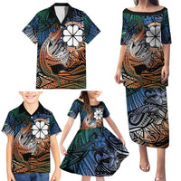 Personalised Kwajalein Atoll Family Matching Puletasi and Hawaiian Shirt Polynesian Shark Tattoo Gradient Vibes LT14 - Polynesian Pride