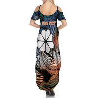 Personalised Kwajalein Atoll Family Matching Summer Maxi Dress and Hawaiian Shirt Polynesian Shark Tattoo Gradient Vibes LT14 - Polynesian Pride