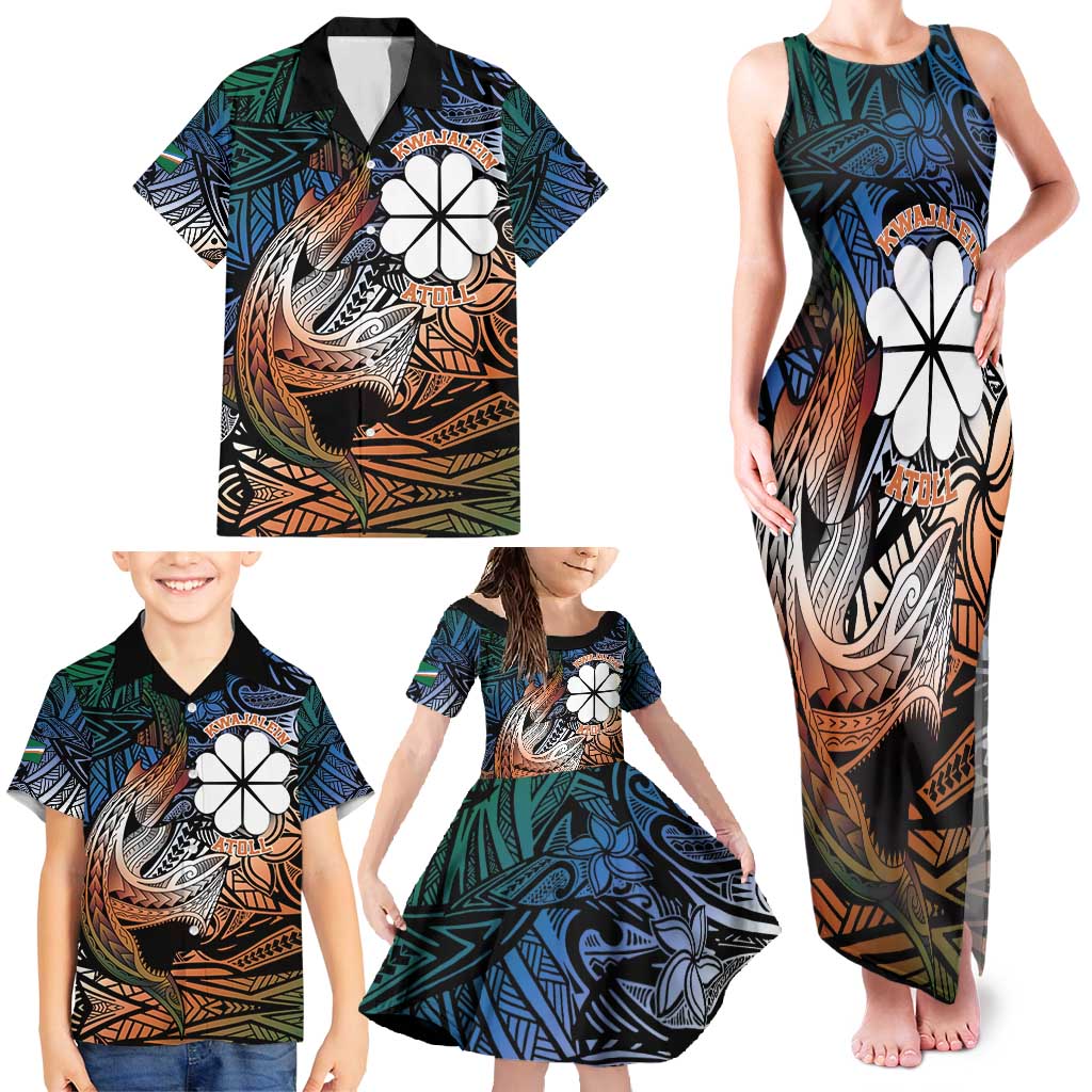Personalised Kwajalein Atoll Family Matching Tank Maxi Dress and Hawaiian Shirt Polynesian Shark Tattoo Gradient Vibes LT14 - Polynesian Pride