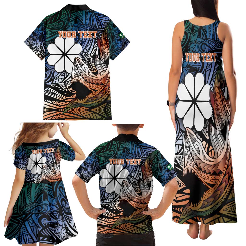 Personalised Kwajalein Atoll Family Matching Tank Maxi Dress and Hawaiian Shirt Polynesian Shark Tattoo Gradient Vibes LT14 - Polynesian Pride