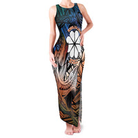 Personalised Kwajalein Atoll Family Matching Tank Maxi Dress and Hawaiian Shirt Polynesian Shark Tattoo Gradient Vibes LT14 Mom's Dress Black - Polynesian Pride