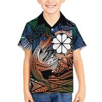 Personalised Kwajalein Atoll Family Matching Tank Maxi Dress and Hawaiian Shirt Polynesian Shark Tattoo Gradient Vibes LT14 Son's Shirt Black - Polynesian Pride