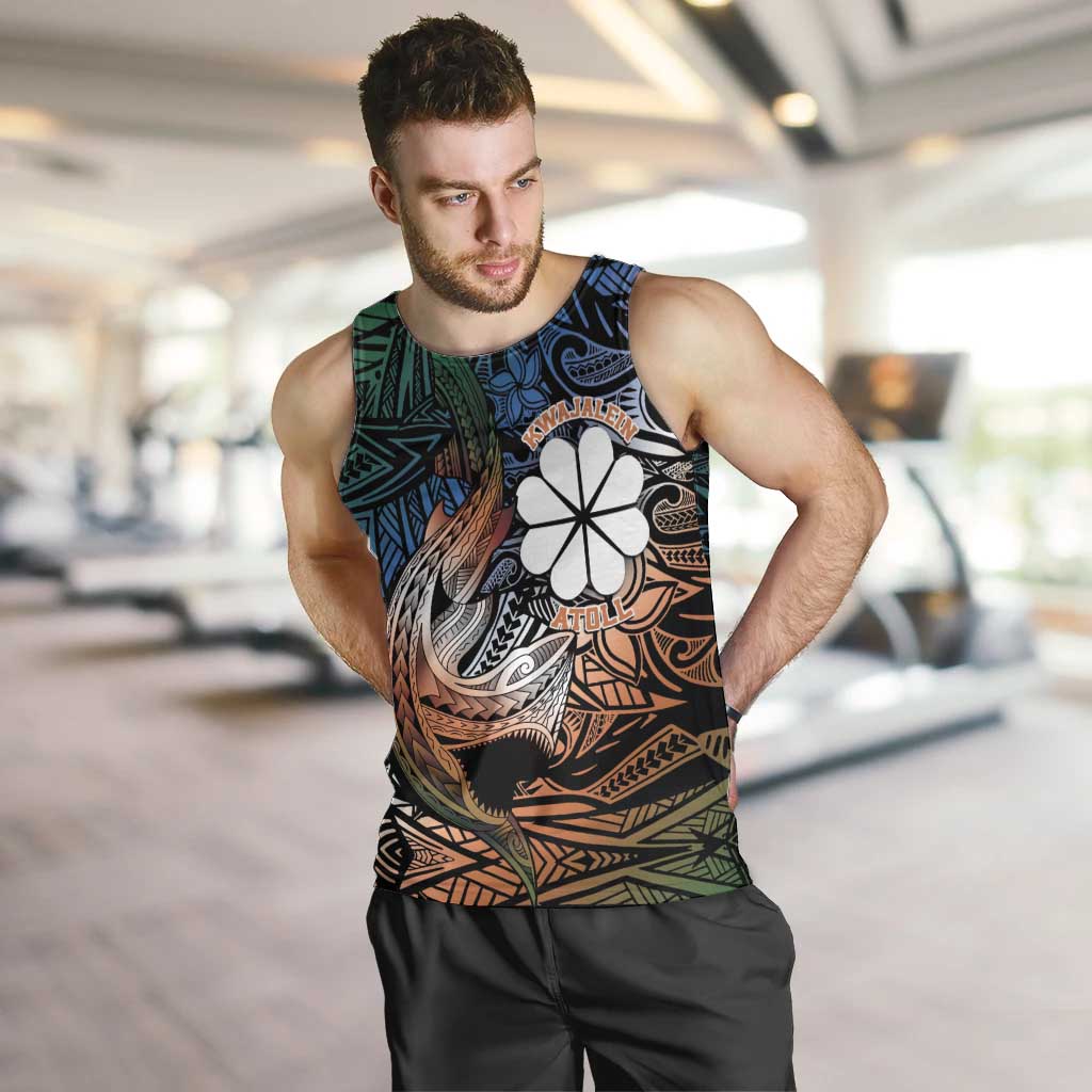 Personalised Kwajalein Atoll Men Tank Top Polynesian Shark Tattoo Gradient Vibes LT14 Black - Polynesian Pride