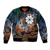Personalised Kwajalein Atoll Sleeve Zip Bomber Jacket Polynesian Shark Tattoo Gradient Vibes LT14 Unisex Black - Polynesian Pride