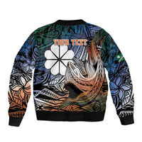 Personalised Kwajalein Atoll Sleeve Zip Bomber Jacket Polynesian Shark Tattoo Gradient Vibes LT14 - Polynesian Pride