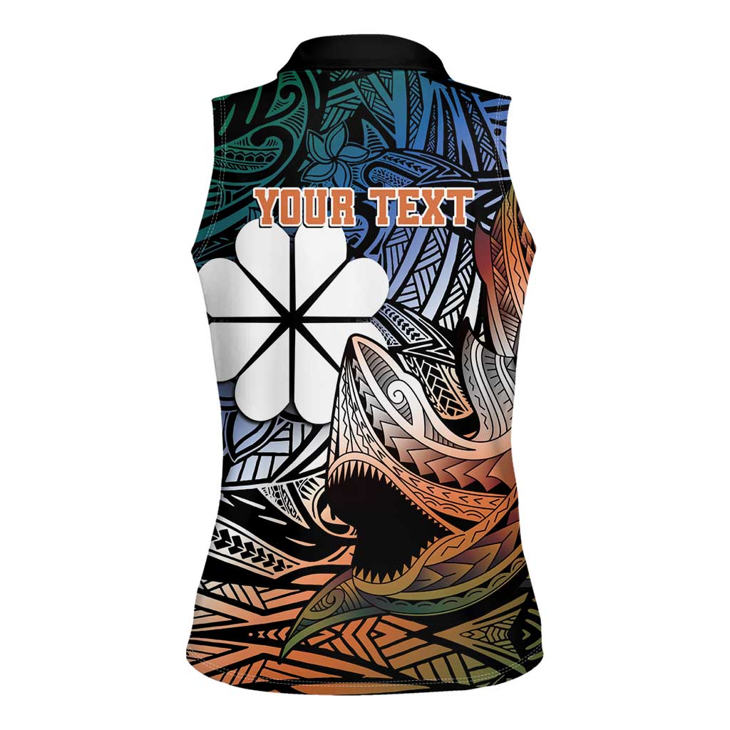 Personalised Kwajalein Atoll Women Sleeveless Polo Shirt Polynesian Shark Tattoo Gradient Vibes LT14 - Polynesian Pride