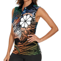 Personalised Kwajalein Atoll Women Sleeveless Polo Shirt Polynesian Shark Tattoo Gradient Vibes LT14 - Polynesian Pride