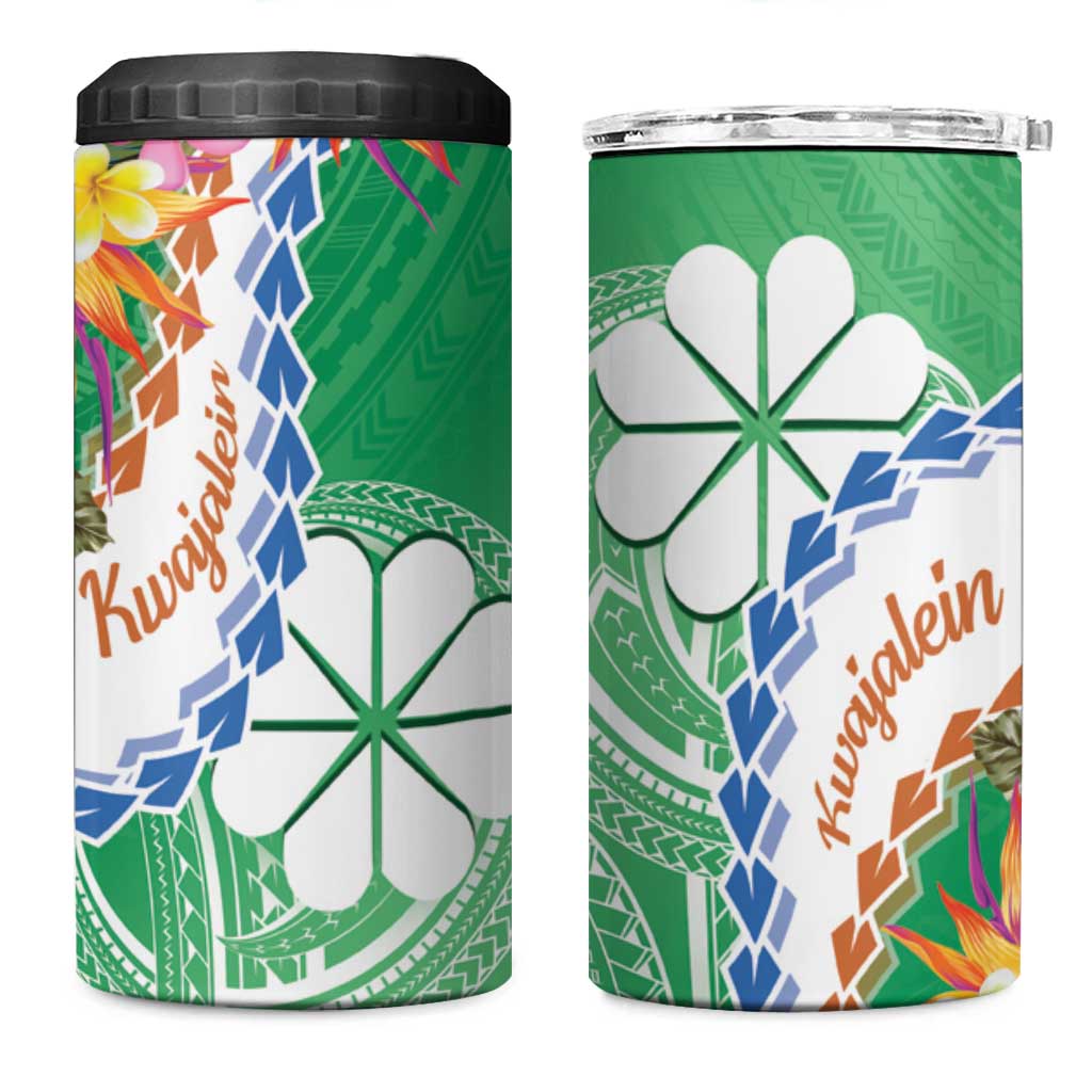 Marshall Islands Kwajalein Atoll 4 in 1 Can Cooler Tumbler Curves Polynesian Mix Tropical Flowers LT14 One Size: 16 oz Green - Polynesian Pride