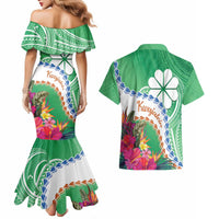 Marshall Islands Kwajalein Atoll Couples Matching Mermaid Dress and Hawaiian Shirt Curves Polynesian Mix Tropical Flowers LT14 - Polynesian Pride