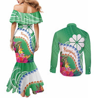 Marshall Islands Kwajalein Atoll Couples Matching Mermaid Dress and Long Sleeve Button Shirt Curves Polynesian Mix Tropical Flowers LT14 - Polynesian Pride