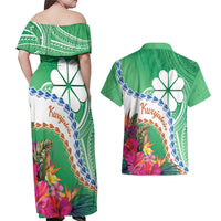 Marshall Islands Kwajalein Atoll Couples Matching Off Shoulder Maxi Dress and Hawaiian Shirt Curves Polynesian Mix Tropical Flowers LT14 - Polynesian Pride
