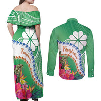 Marshall Islands Kwajalein Atoll Couples Matching Off Shoulder Maxi Dress and Long Sleeve Button Shirt Curves Polynesian Mix Tropical Flowers LT14 - Polynesian Pride