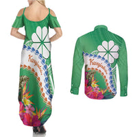 Marshall Islands Kwajalein Atoll Couples Matching Summer Maxi Dress and Long Sleeve Button Shirt Curves Polynesian Mix Tropical Flowers LT14 - Polynesian Pride