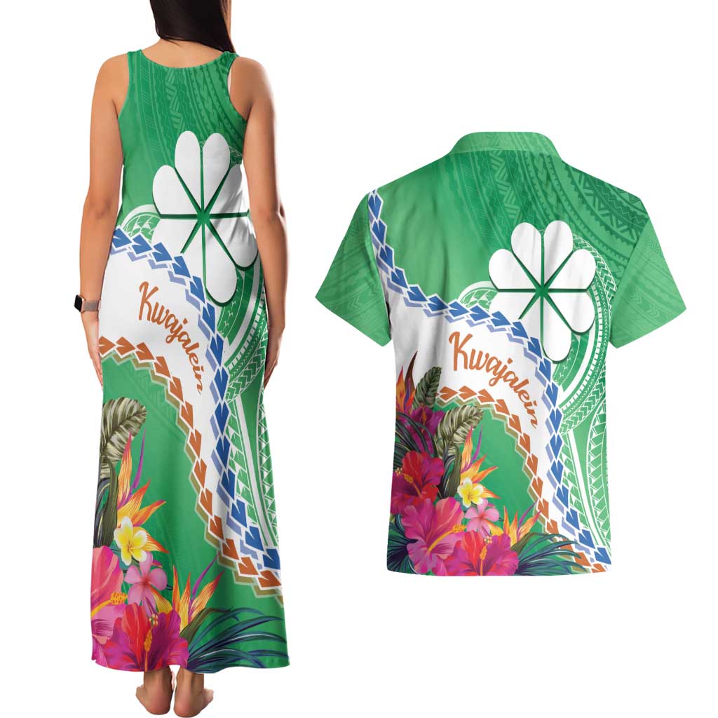 Marshall Islands Kwajalein Atoll Couples Matching Tank Maxi Dress and Hawaiian Shirt Curves Polynesian Mix Tropical Flowers LT14 - Polynesian Pride