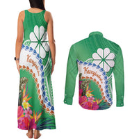 Marshall Islands Kwajalein Atoll Couples Matching Tank Maxi Dress and Long Sleeve Button Shirt Curves Polynesian Mix Tropical Flowers LT14 - Polynesian Pride