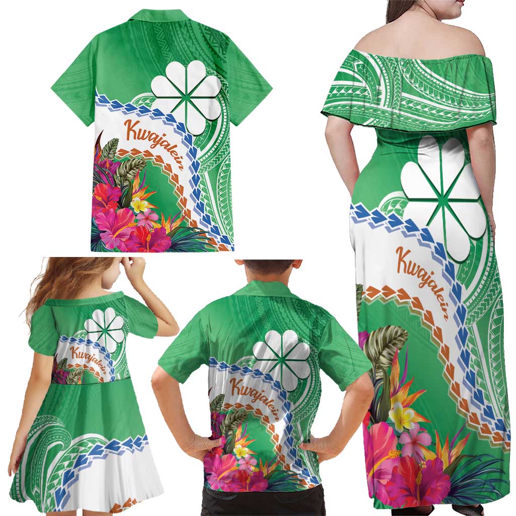 Marshall Islands Kwajalein Atoll Family Matching Off Shoulder Maxi Dress and Hawaiian Shirt Curves Polynesian Mix Tropical Flowers LT14 - Polynesian Pride