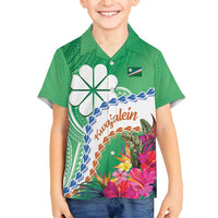 Marshall Islands Kwajalein Atoll Family Matching Off Shoulder Maxi Dress and Hawaiian Shirt Curves Polynesian Mix Tropical Flowers LT14 Son's Shirt Green - Polynesian Pride