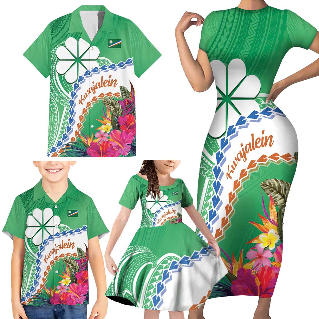Marshall Islands Kwajalein Atoll Family Matching Short Sleeve Bodycon Dress and Hawaiian Shirt Curves Polynesian Mix Tropical Flowers LT14 - Polynesian Pride