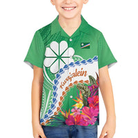Marshall Islands Kwajalein Atoll Kid Hawaiian Shirt Curves Polynesian Mix Tropical Flowers LT14 Kid Green - Polynesian Pride